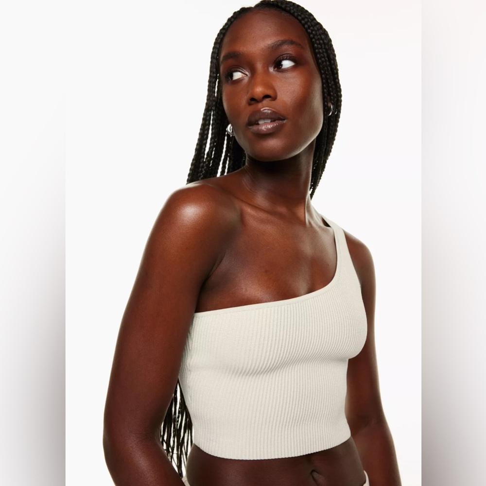 Aritzia Babaton Sculpt Knit One-Shoulder Cropped Tank in Matte Pearl